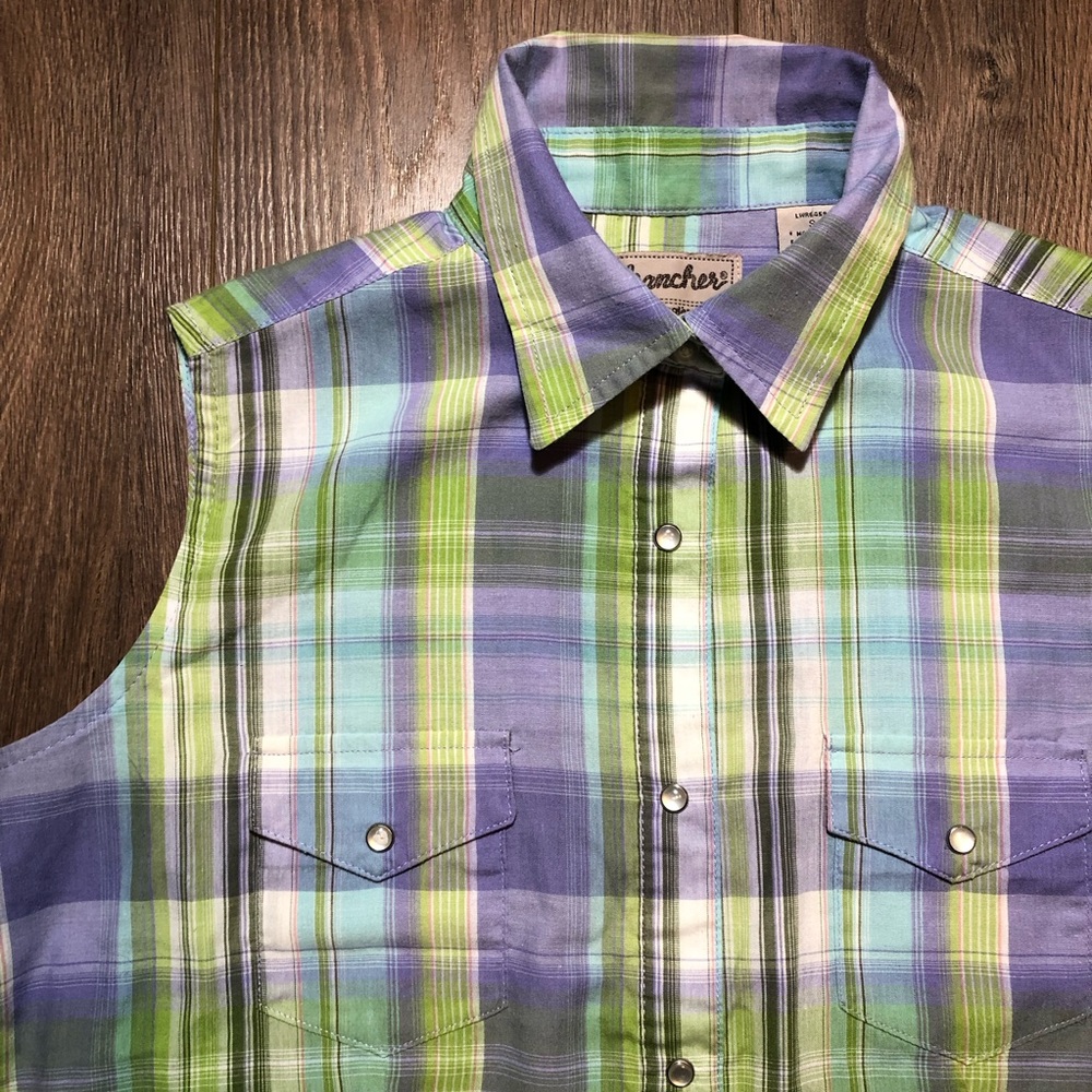 Vintage Wrangler Sleeveless Plaid Button Down Shirt